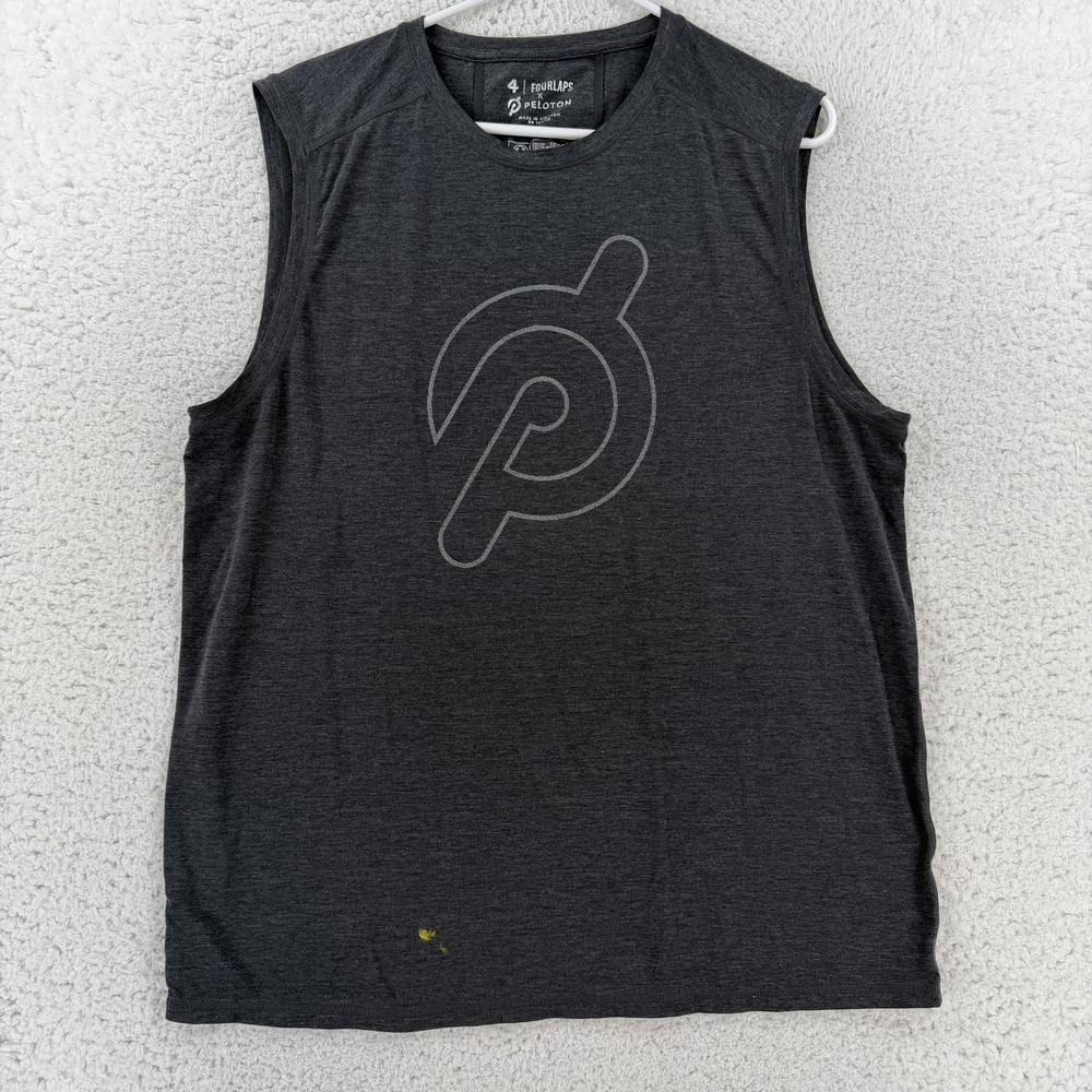 Fourlaps X Peloton Tank Top Mens Large Gray RE-UP Logo Athletic Training Gym